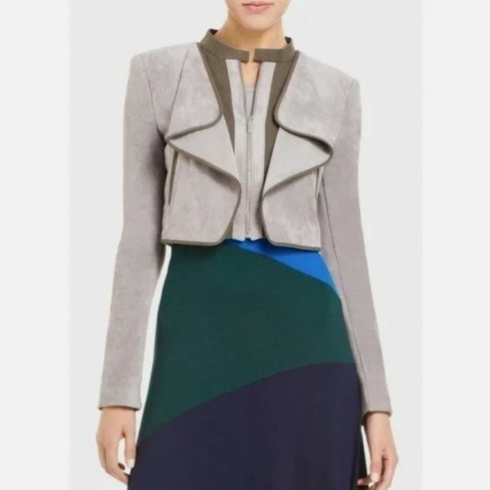 BCBGMaxAzria Sloan Faux Suede Cropped Moto Jacket in Moss